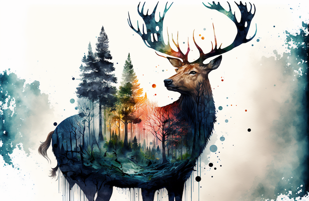 ai image of a deer in the forest, watercolor, created by lilian santini
